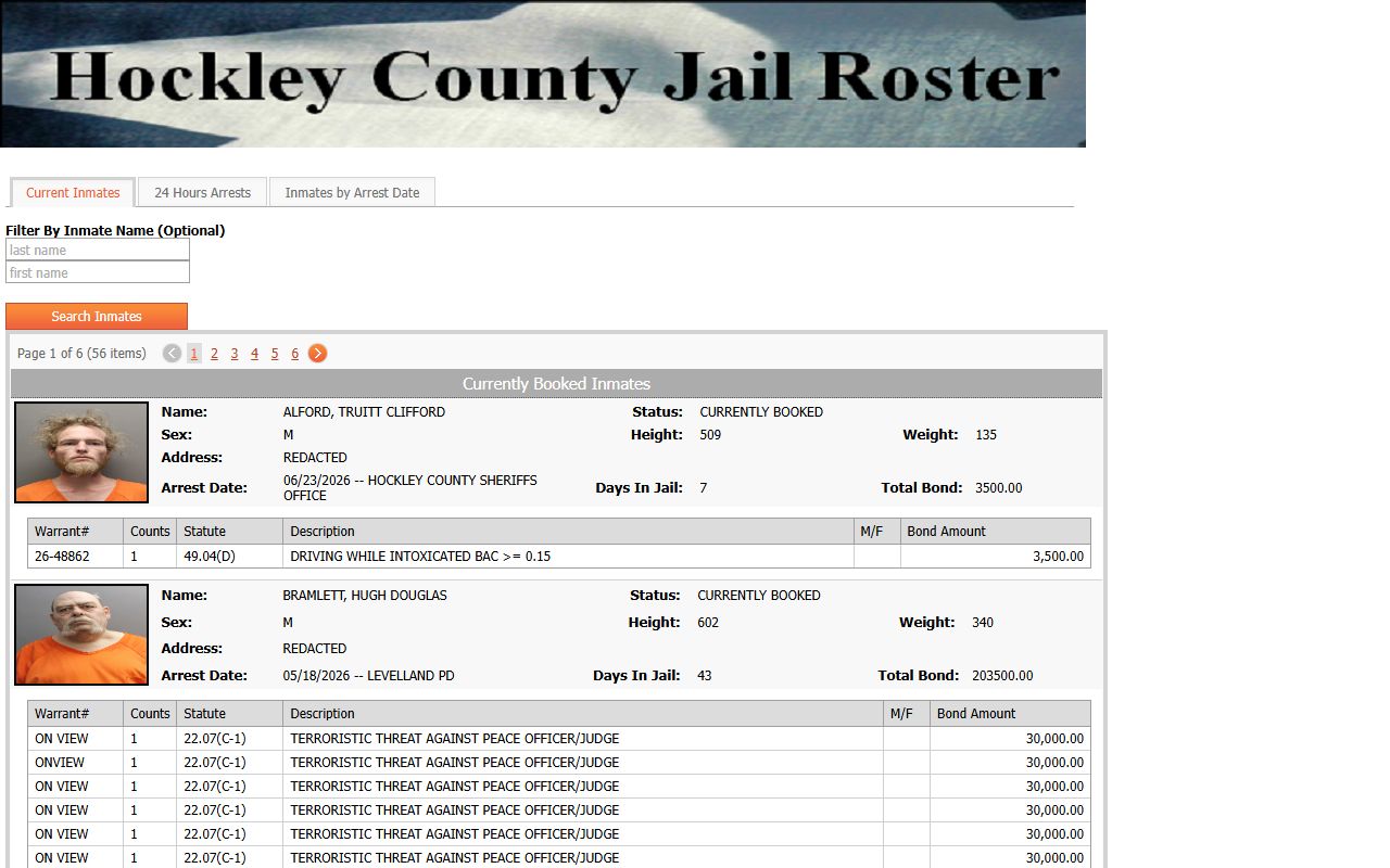 Hockley County inmate population current inmate roster search