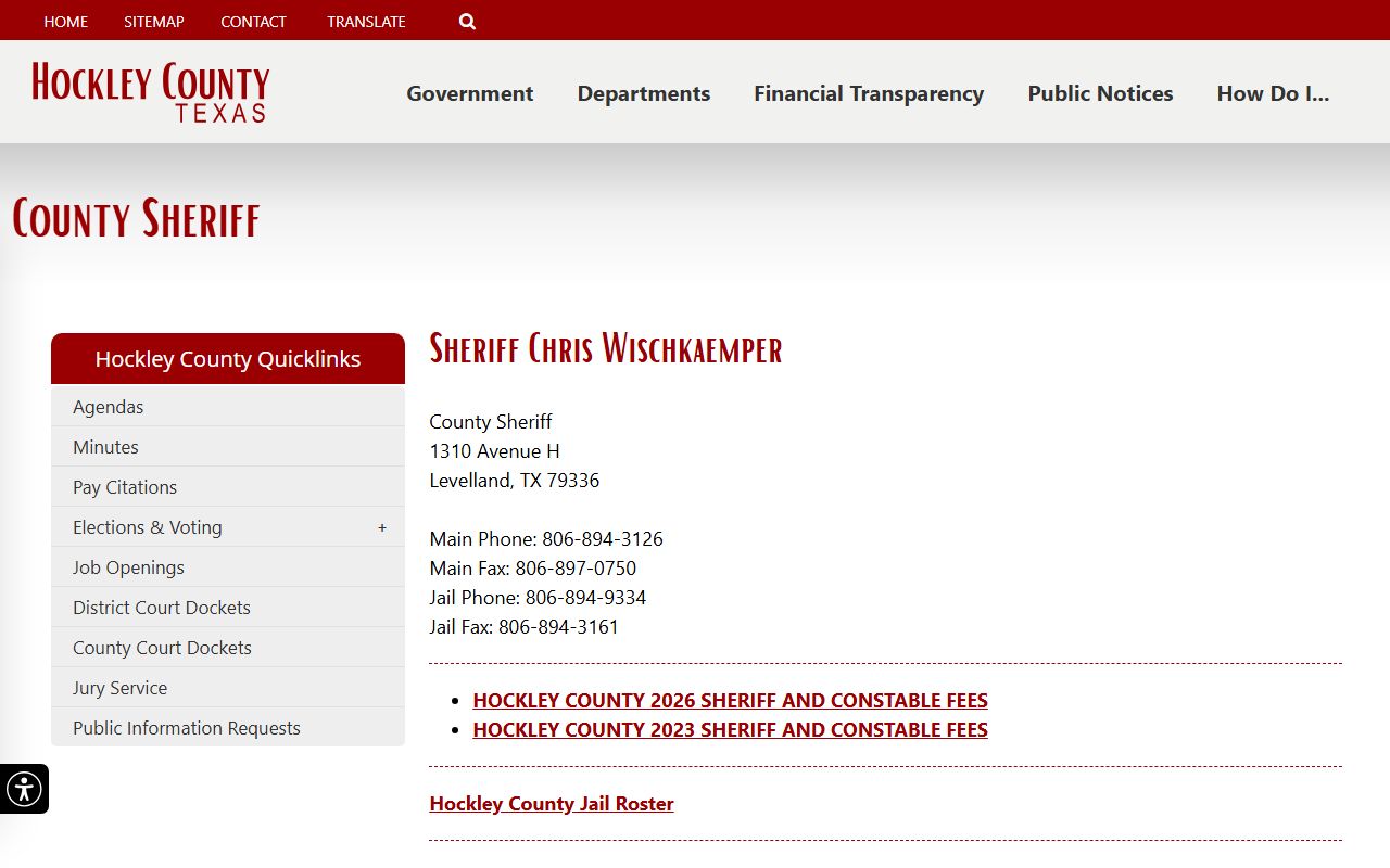Hockley County Jail sheriff roster and VINELink page